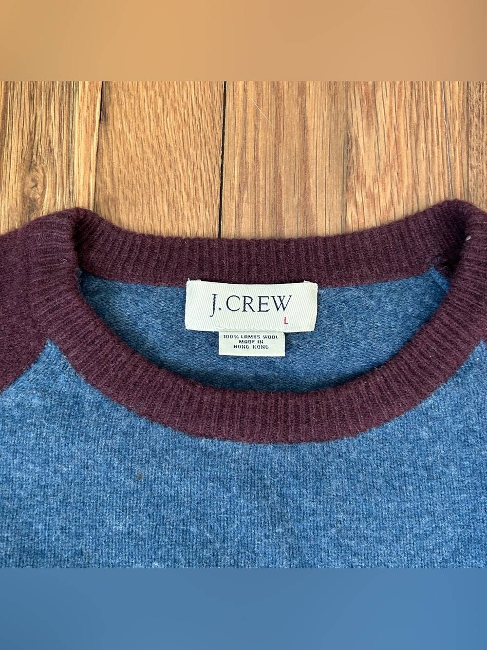 J Crew Sweater Mens Large Lambswool Crewneck Raglan Knit Pullover Color Block - Picture 2 of 6